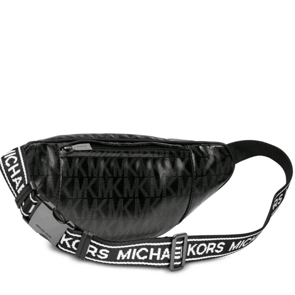 Michael Kors Black MK Logo Leather Belt Bag with Branded Strap - Picture 4 of 4